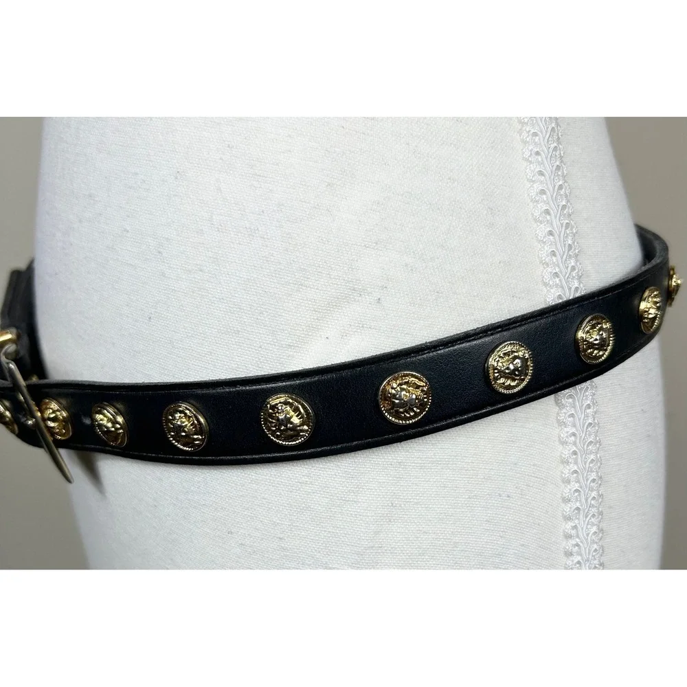 VTG 90s The Limited Belt Black Leather Studded Lions Womens L Made in Italy Glam